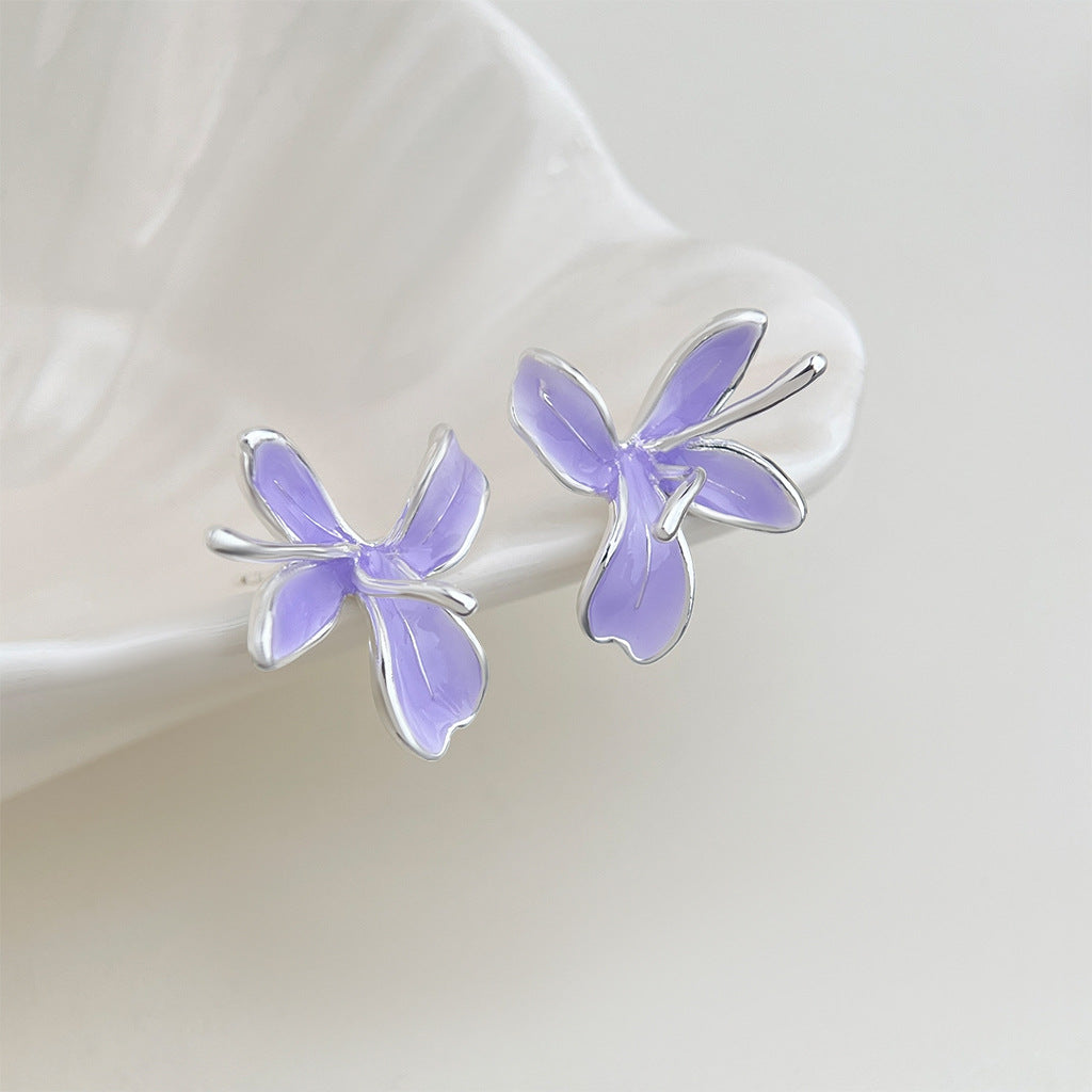 A廠【8249】 清新甜美優雅氣質琺琅滴釉手工彩繪淺紫鳶尾花丁香花耳飾耳釘
 26.09-4