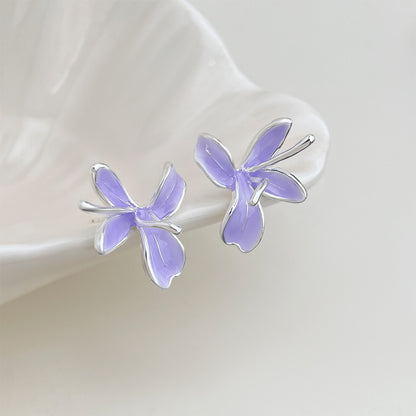 A廠【8249】 清新甜美優雅氣質琺琅滴釉手工彩繪淺紫鳶尾花丁香花耳飾耳釘
 26.09-4