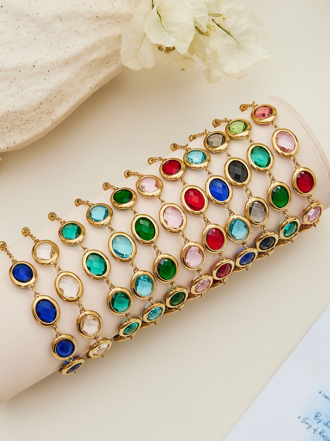 B廠【TXP511】不鏽鋼幾何橢圓切面玻璃石包邊項鍊手鍊耳環組鍍18k金跨國首飾
 25.12-2