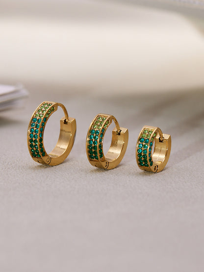 B廠【F930】ins風高品質彩色5A鋯石圓圈卡扣耳環不鏽鋼鍍18k真金耳飾女
 25.11-2