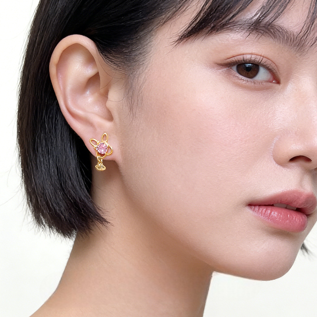 A廠【7390】原創設計師款甜美可愛微鑲鋯石粉色小兔子胡蘿蔔耳飾新款耳環
 26.02-4