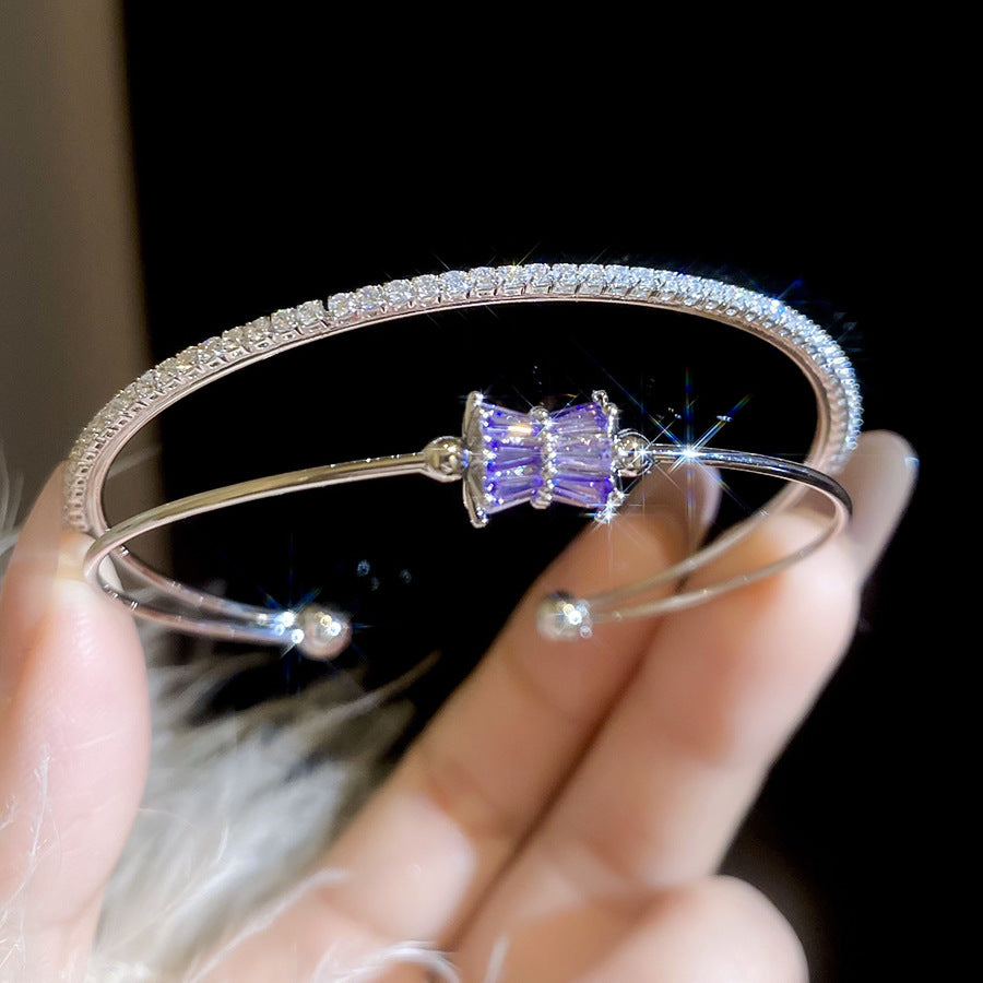 A廠【HB4895】新款簡約鋯石圓形開口手鐲休閒時尚日常百搭手環輕奢高級感手飾女
 25.11-1