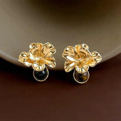 A廠【8413】虎眼石美拉德花朵文藝復古天然石耳釘飾品
 26.10-4