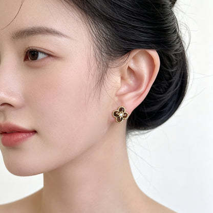 A廠【8201】 厚鍍18K美拉德風925純銀針四葉草時尚高級感耳飾耳釘 飾品女
 26.09-4