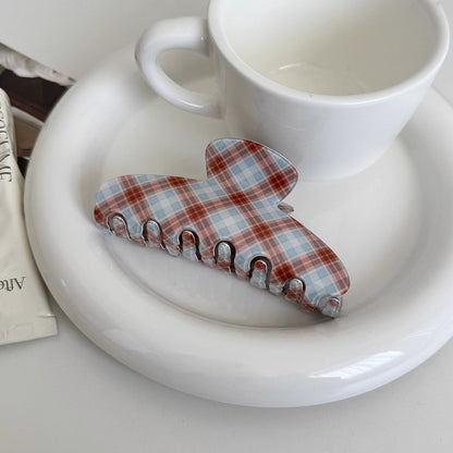 C廠【X128】簡約格紋抓夾女高級感2026新款韓系ins氣質髮夾後腦勺鯊魚夾頭飾
 26.04-3