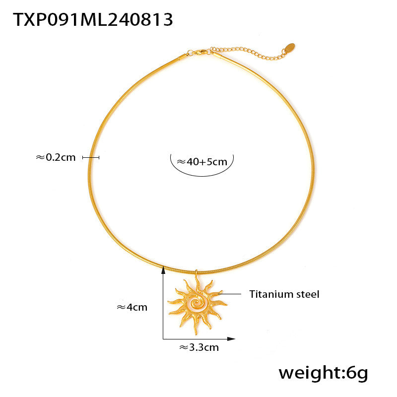 B廠【F091】歐美跨國螺旋太陽吊墜項鍊INS風時尚耳環輕奢感鈦鋼鍍18k真金飾品 24.09-1