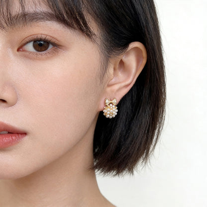 A廠【7204】時尚高級感小香風s925銀針微鑲鋯石蝴蝶結幾何清新甜美耳飾耳環女
 25.12-2