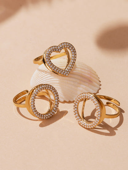 B廠【A330】法式小眾設計中性風不鏽鋼滿鑽鋯石愛心開口可調戒指尾戒
 25.10-1