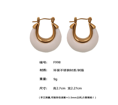 B廠【F998】歐美飾品不鏽鋼ins時尚簡約耳圈小眾輕奢圓形樹脂耳環耳環 25.05-1