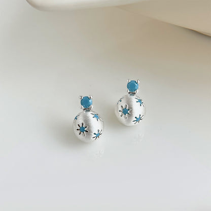 A廠【8326】藍松鋯石拉絲銀色星球輕奢銀針耳釘飾品
 26.10-4