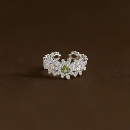 A廠【7499】時尚高級感厚鍍真金保色微鑲鋯石雛菊小花開口可調指環食指戒指
 26.04-3