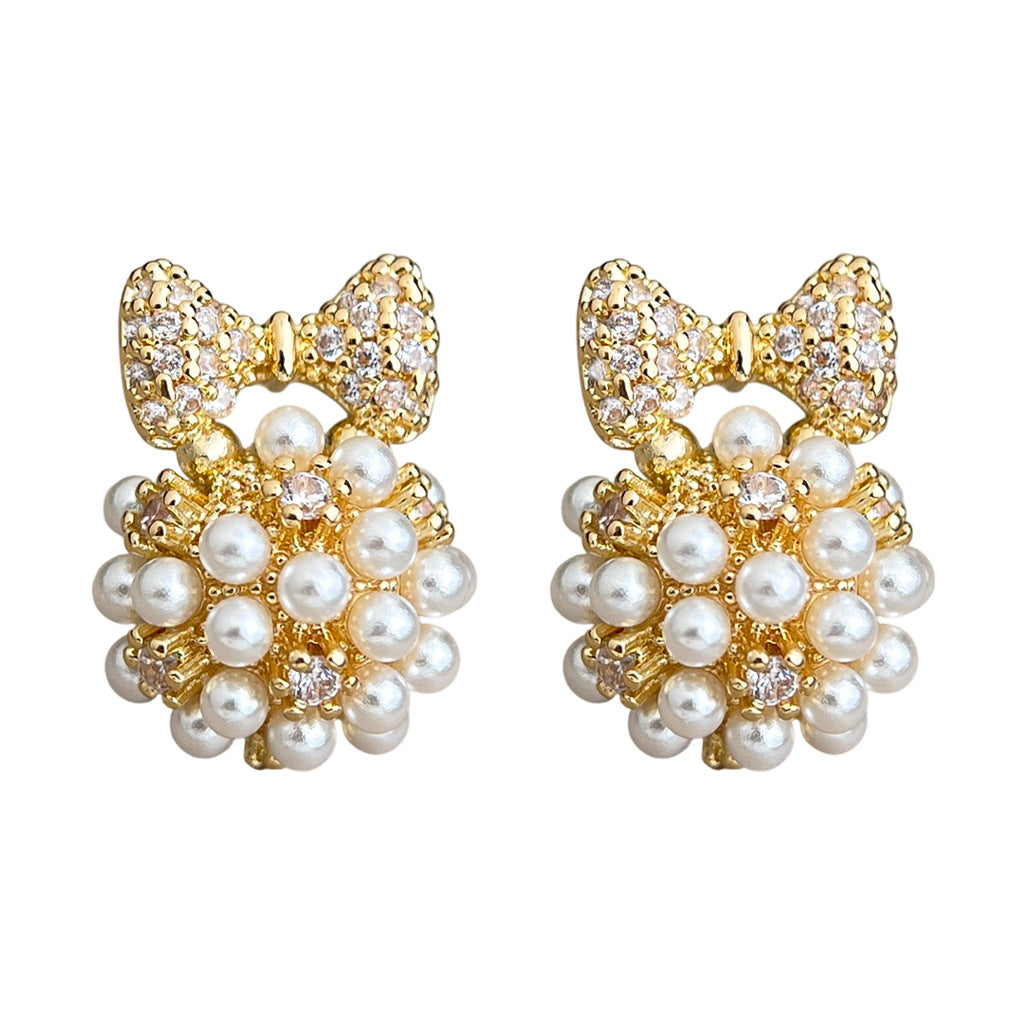 A廠【7204】時尚高級感小香風s925銀針微鑲鋯石蝴蝶結幾何清新甜美耳飾耳環女
 25.12-2