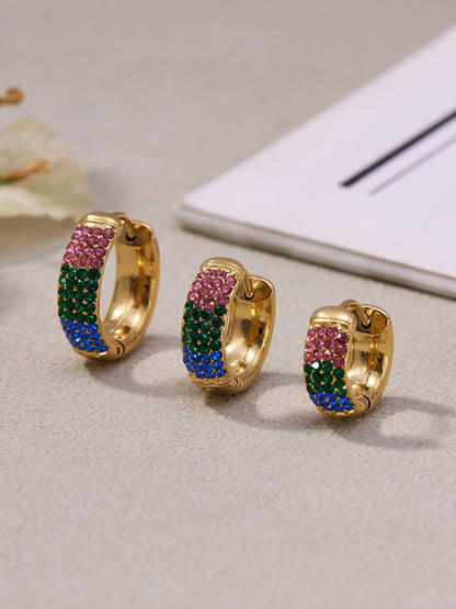 B廠【F931】彩色鋯石拼色圓圈耳環大中小尺寸耳扣不銹鋼鍍18k真金飾品
 25.11-2