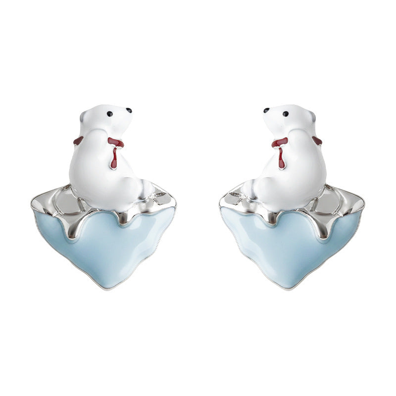 A廠【7293】原創北極熊環保主義！可愛趣味個性設計師款小眾獨特銀針耳飾耳環
 26.01-1