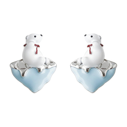 A廠【7293】原創北極熊環保主義！可愛趣味個性設計師款小眾獨特銀針耳飾耳環
 26.01-1