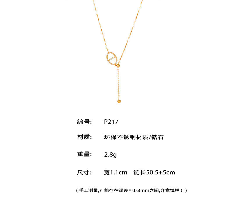 B廠【P217】歐美飾品5A鋯石日字滑動可調尺寸鎖骨項鍊不鏽鋼18k鍍金 25.07-1