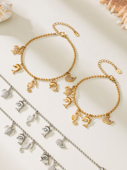 B廠【TXP494】海洋風DIY多吊墜滿鑽鋯石吊墜項鍊手鍊手鍊套組不銹鋼鍍18k真金
 25.11-4