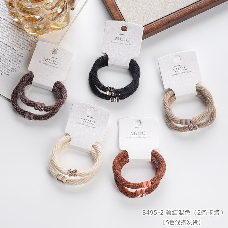 D廠【B495】韓式鑲鑽毛絨髮繩2條卡裝皮筋高彈性加粗頭繩條碼髮飾加粗髮圈
 25.11-1「D廠-單筆結帳需滿，NT$600出貨(不含運費)」