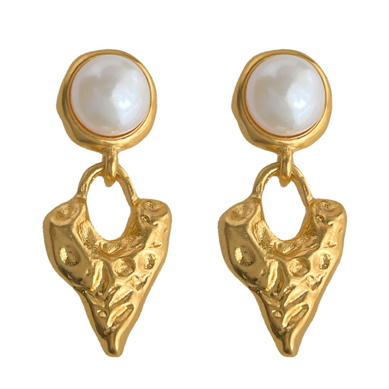 A廠 【4929】淡水珍珠肌理感鍍18K熔岩金屬愛心珍珠飾品法式復古耳環耳環
 26.03-3