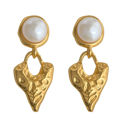 A廠 【4929】淡水珍珠肌理感鍍18K熔岩金屬愛心珍珠飾品法式復古耳環耳環
 26.03-3