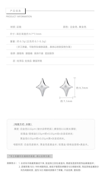 E廠【DQ10001E】999純銀小眾設計四芒星耳環女ins風耳骨釘高級感磨砂星星耳飾
 25.08-5