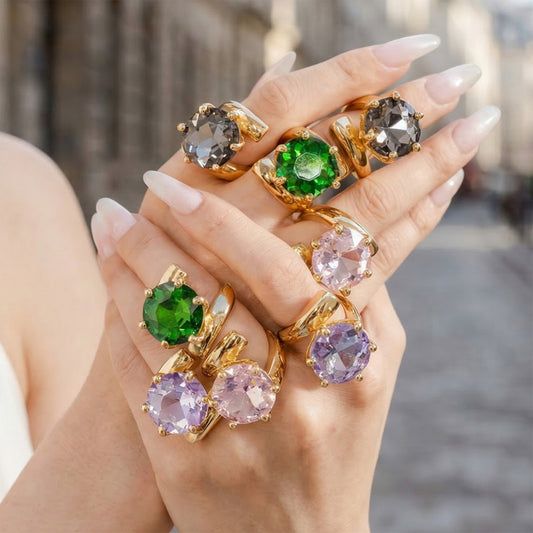 B廠【A091】INS小眾設計彩色大鋯石戒指女歐美輕奢高級感百搭戒指不鏽鋼材質
 26.04-1