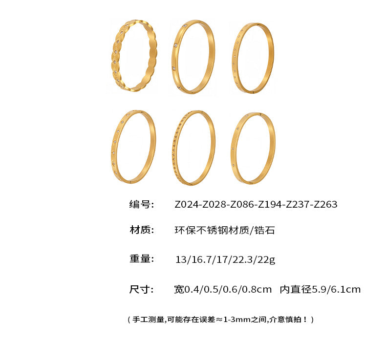 B廠【Z024】跨境新款簡約鈦鋼時尚鑲鑽素圈手鐲女歐美時尚女士手鐲手飾 25.07-2