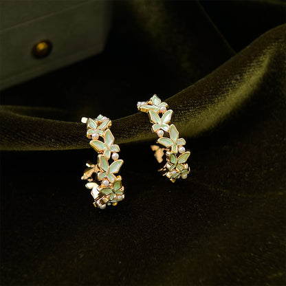 A廠【7242】春款森系小清新田園風琺瑯滴釉蝴蝶耳環幾何圓形新耳飾飾品
 26.01-3