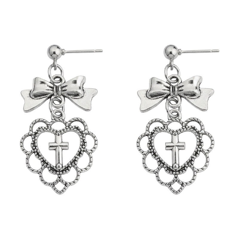 A廠【7206】個性ins甜酷風洛麗塔新款創意愛心蝴蝶結耳環 氣質高級感耳飾
 25.12-2