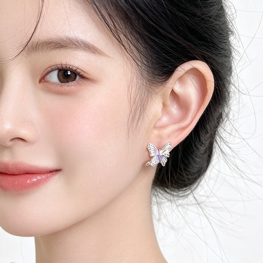 A廠【7638】原創設計師款鋯石紫色蝴蝶耳飾個性小眾創意甜酷風新款耳環女
 26.06-1