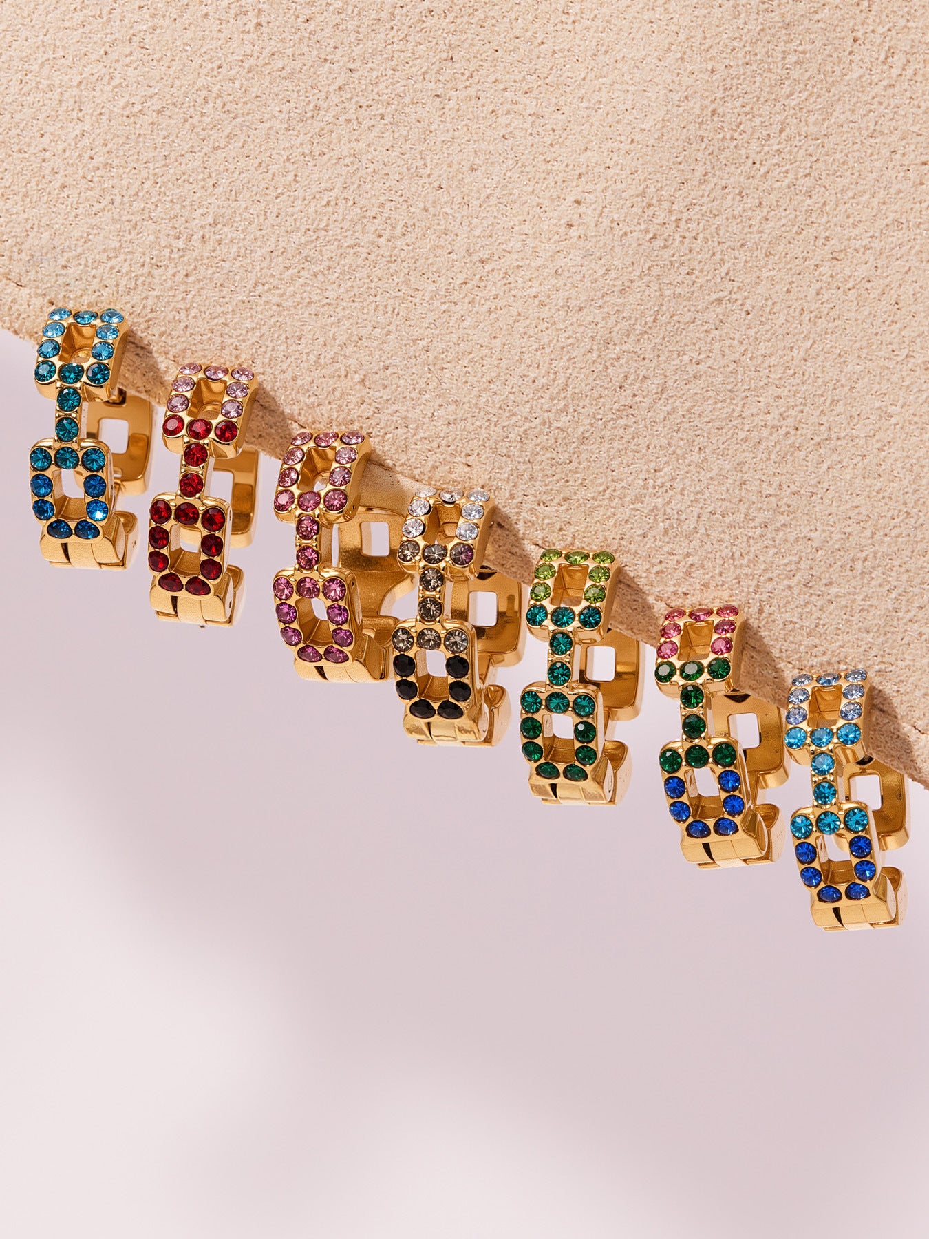 B廠【F659】方塊彩鑽鋯石超閃精緻小耳扣耳環不鏽鋼鍍18k真金百搭耳飾
 25.11-1