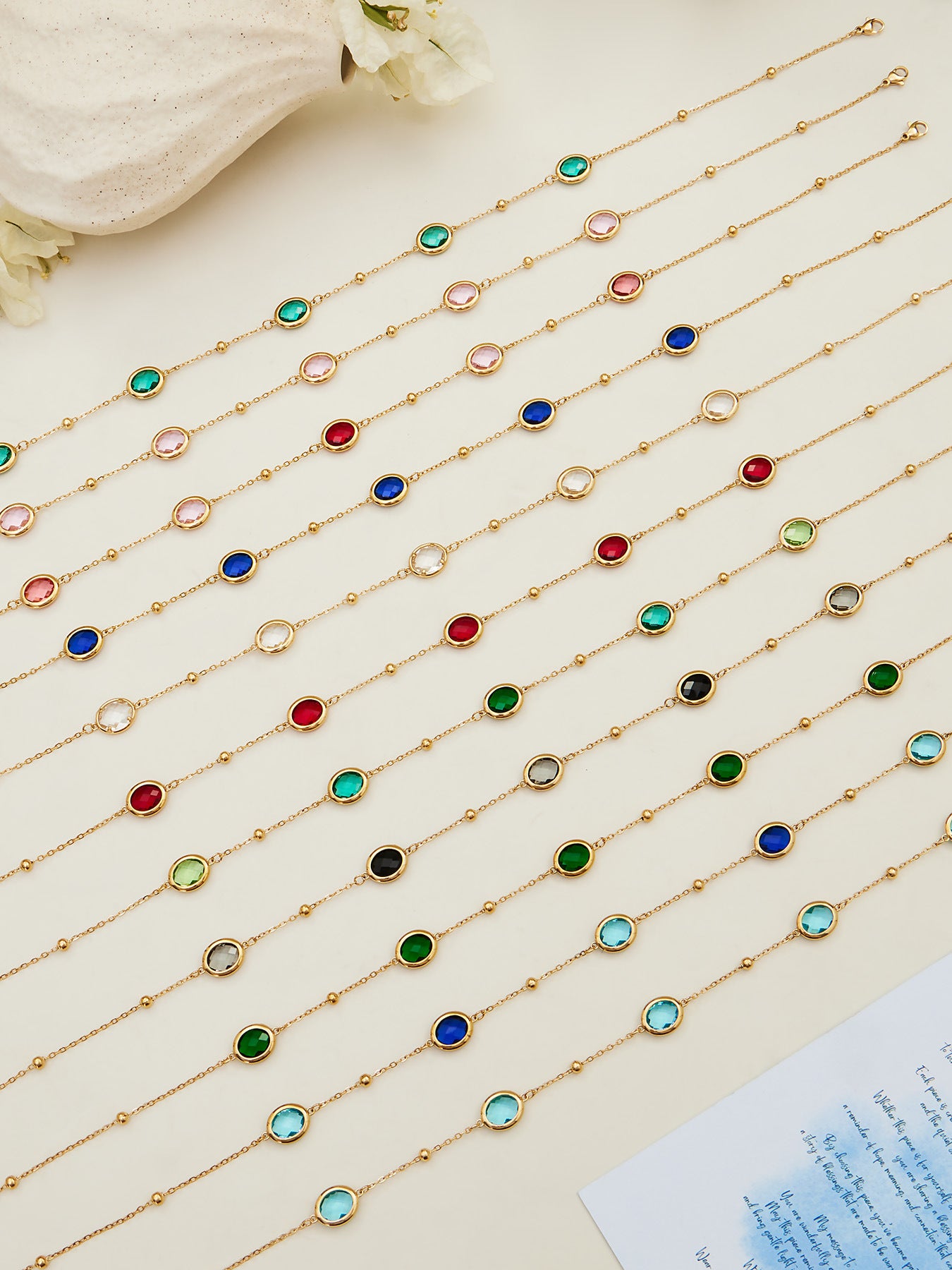 B廠【TXP511】不鏽鋼幾何橢圓切面玻璃石包邊項鍊手鍊耳環組鍍18k金跨國首飾
 25.12-2