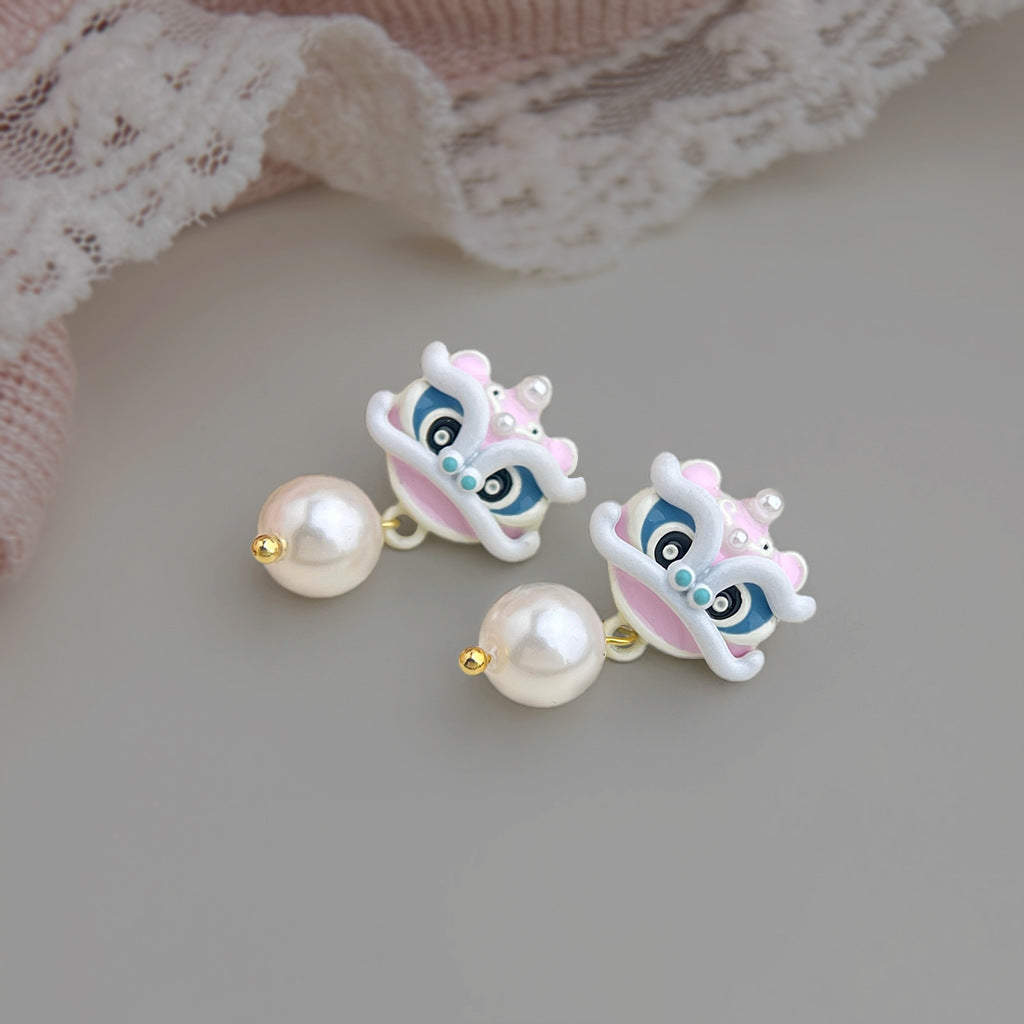 A廠【7337】清新甜美仙女風小香粉紅醒獅少女心銀針珍珠耳環耳飾滴釉飾品
 26.01-2