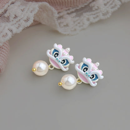 A廠【7337】清新甜美仙女風小香粉紅醒獅少女心銀針珍珠耳環耳飾滴釉飾品
 26.01-2