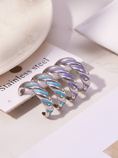 B廠【F812】新款不鏽鋼幾何扭紋滴油耳環琺瑯彩釉時尚個性耳飾鍍18k金
 25.11-1