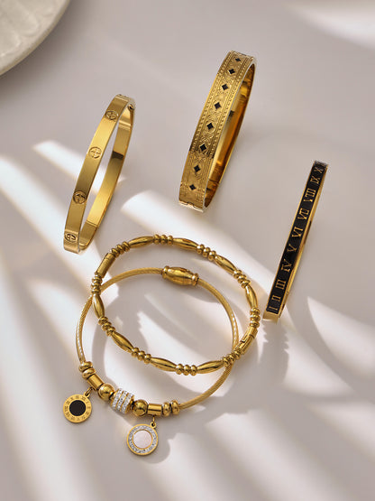 B廠【Z260】不鏽鋼羅馬數字滴油十字卡扣手鐲多款造型手環組合飾品鍍18k真金
 26.01-1