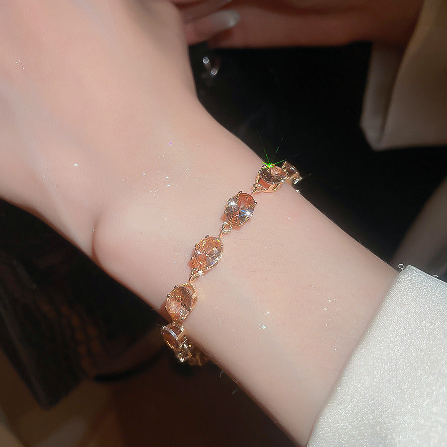 A廠【HB4615】超閃鋯石幾何橢圓形手鍊時尚簡約百搭氣質手環精緻輕奢高級感手飾
 25.10-1