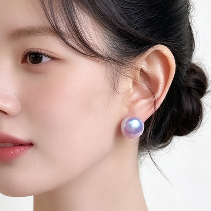 A廠【7926】時尚輕奢高級感漸層紫色彩光珍珠耳環銀針圓麵包珠耳飾
 26.08-1