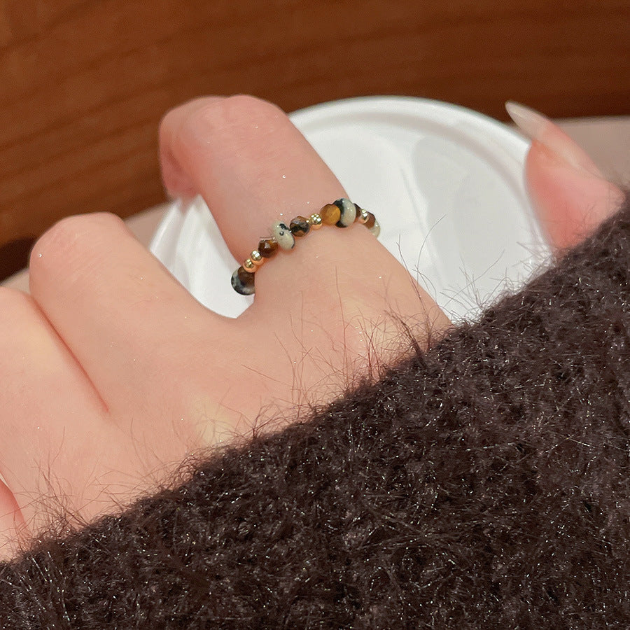 A廠【HR2812 】碎銀虎眼石串珠戒指女新款美拉德食指戒新中式復古民族風咖色指環
 25.11-2