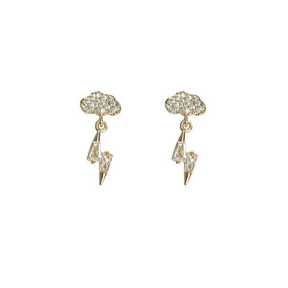 A廠【1061】小眾設計感微鑲鋯石閃電小白雲耳環通勤百搭鍍銀針鍍14K氣質耳飾
 26.09-1