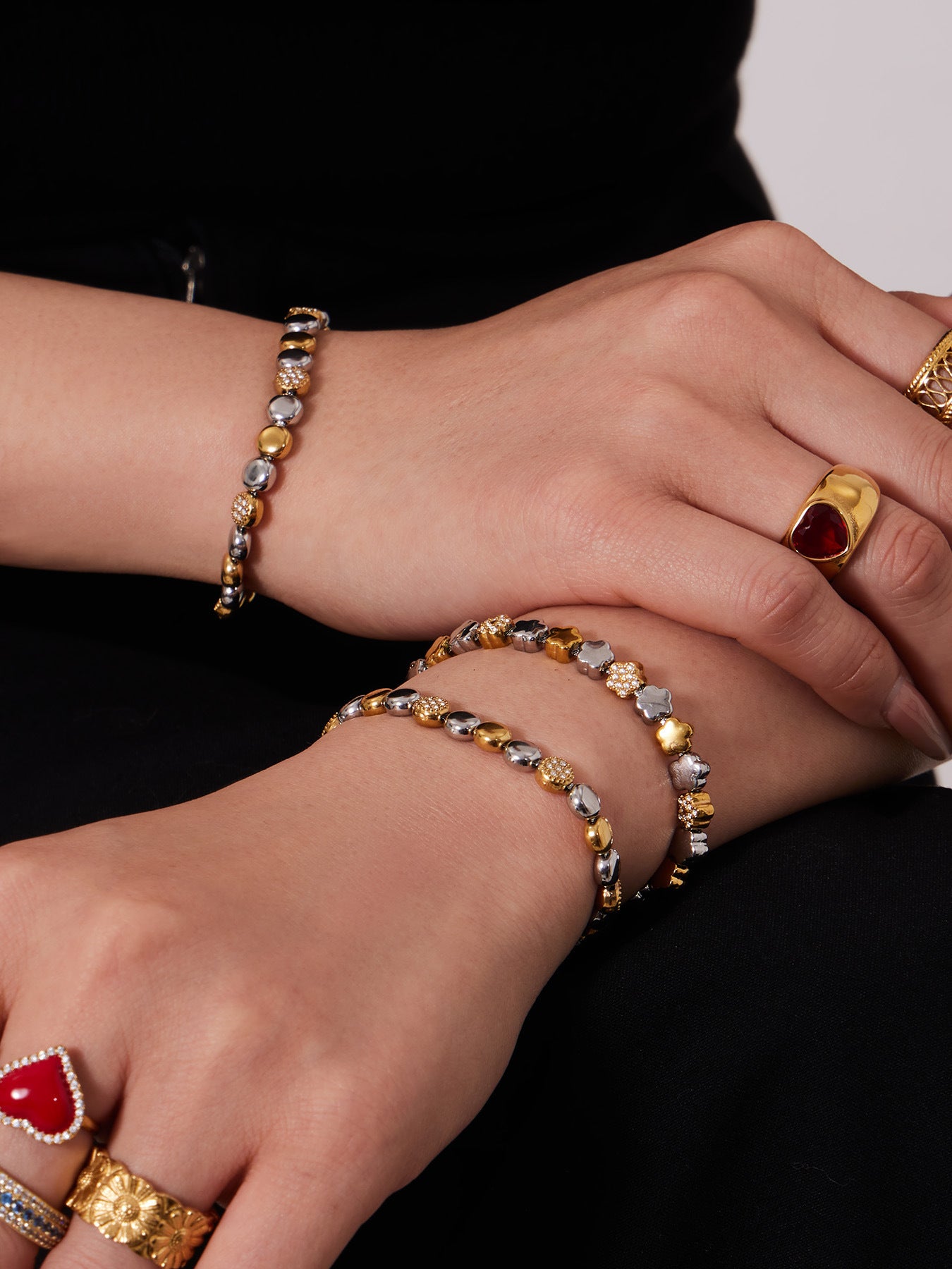 B廠【TXP102】歐美ins時尚小眾設計微鑲鋯石五角星拼色項鍊手鍊套裝不銹鋼飾品
 26.03-2