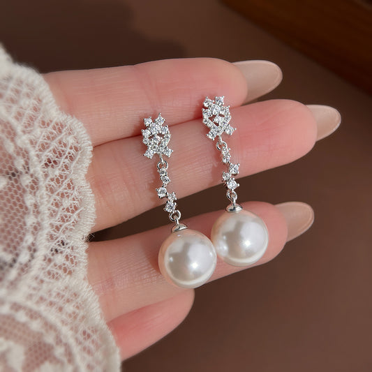 A廠【7394】春夏微鑲鋯石清新甜美氣質優雅925銀針新款大珍珠耳環耳飾女
 26.02-4