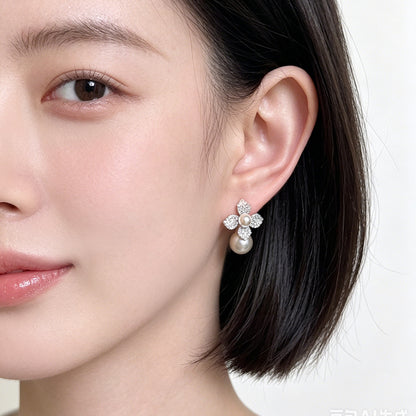A廠【7635】時尚高級感微鑲鋯石輕奢風優雅氣質甜美新款花朵珍珠耳環耳環
 26.05-4