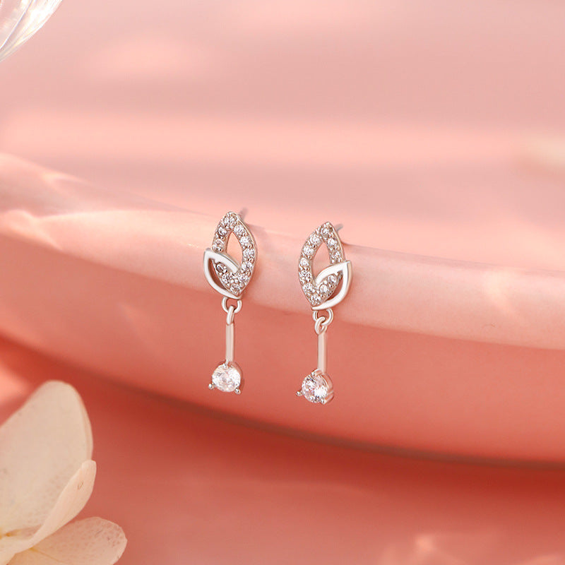 E廠【YC4083E】S999足銀精美樹葉鋯石耳環女森系輕奢氣質小眾高級感耳飾
 25.10-3