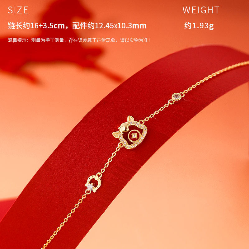 E廠【YC3166N】原創S925純銀搖錢小馬項鍊手鍊耳環生肖本命年個性首飾
 25.10-5