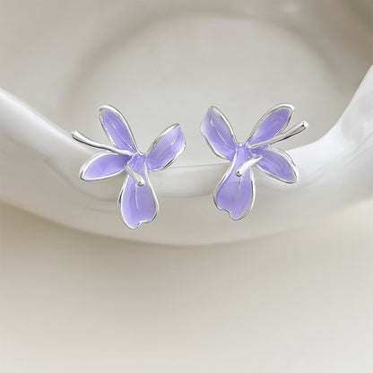 A廠【8249】 清新甜美優雅氣質琺琅滴釉手工彩繪淺紫鳶尾花丁香花耳飾耳釘
 26.09-4
