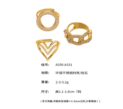 B廠【A330】法式小眾設計中性風不鏽鋼滿鑽鋯石愛心開口可調戒指尾戒
 25.10-1