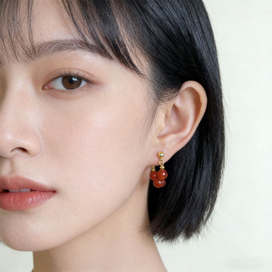 A廠【7259】天然石紅瑪瑙新中式文藝復古國潮氣質高級感新款耳環飾品
 25.12-3