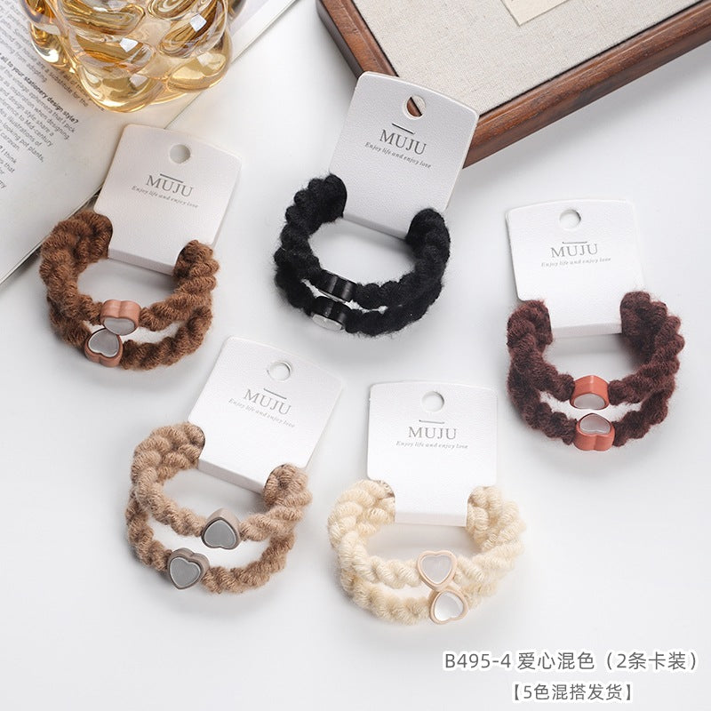 D廠【B495】韓式鑲鑽毛絨髮繩2條卡裝皮筋高彈性加粗頭繩條碼髮飾加粗髮圈
 25.11-1「D廠-單筆結帳需滿，NT$600出貨(不含運費)」