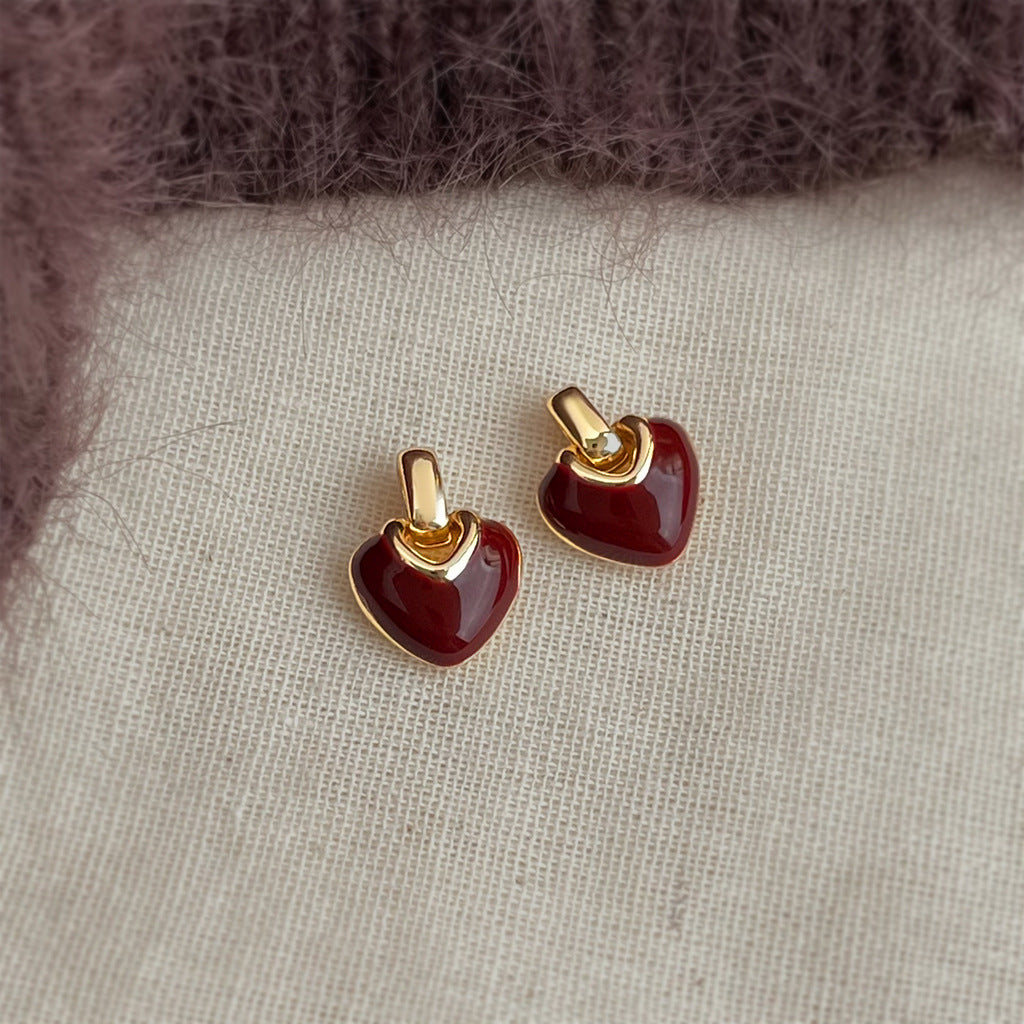 A廠【7256】時尚高級感文藝復古925銀針琺瑯滴釉愛心耳飾港風耳釘
 25.12-3